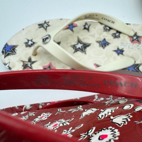 Coach Sandals Abbigail Off White Star  Floral Red Thong Flip Flop Rubber Size 6B - Picture 6 of 6